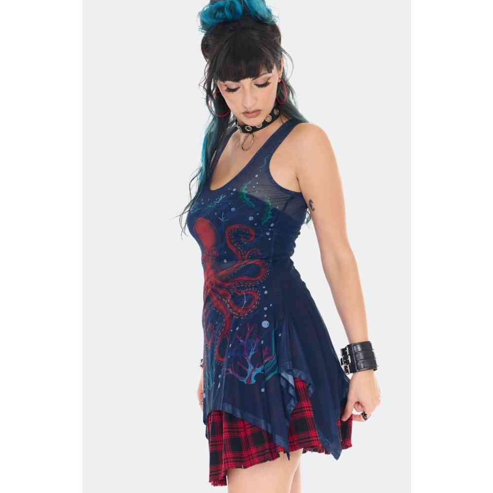 Jawbreaker - Octopus Print Mesh Mouwloze top - Donkerblauw